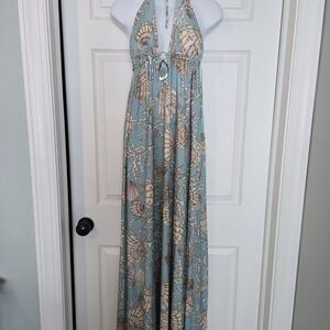Boston Proper Blue and Cream Maxi Dress